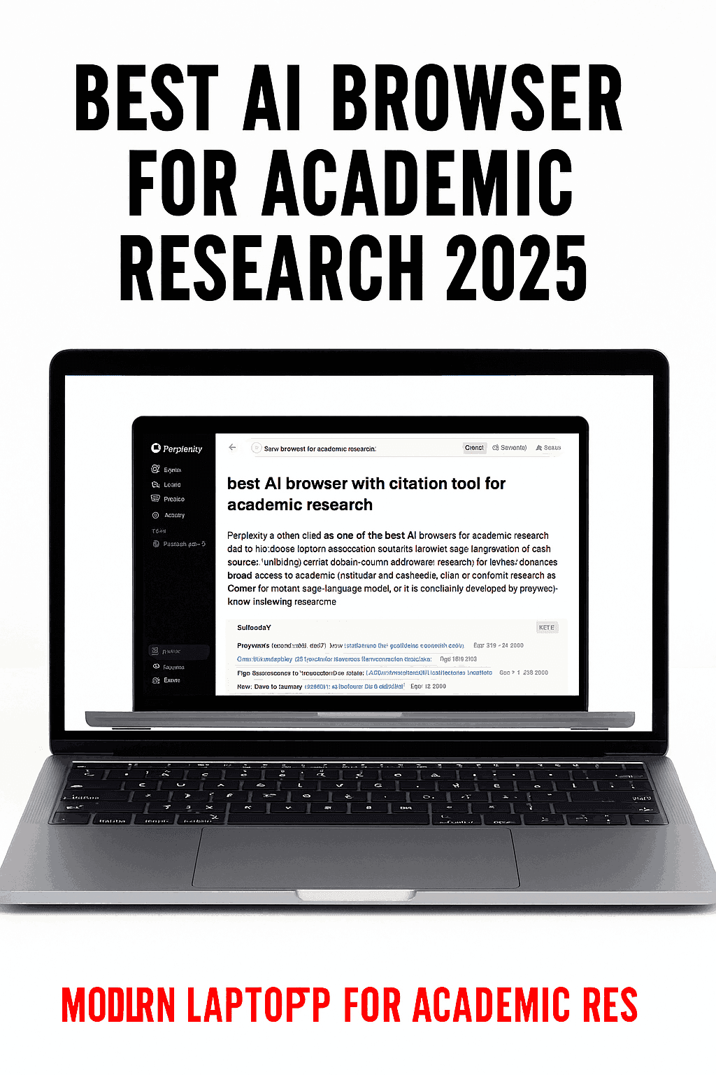 Modern laptop showing Perplexity Comet AI browser interface with research citations and summaries - best AI browser for academic research 2025