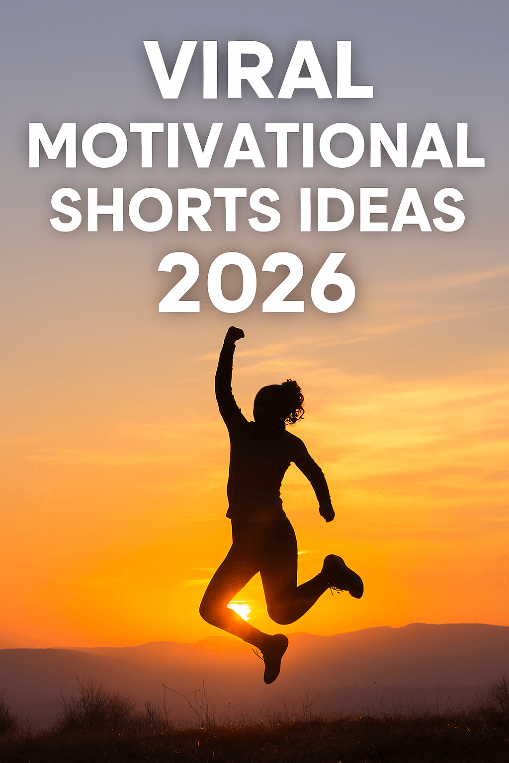Energetic person jumping at sunrise with text overlay Viral Motivational Shorts Ideas 2026