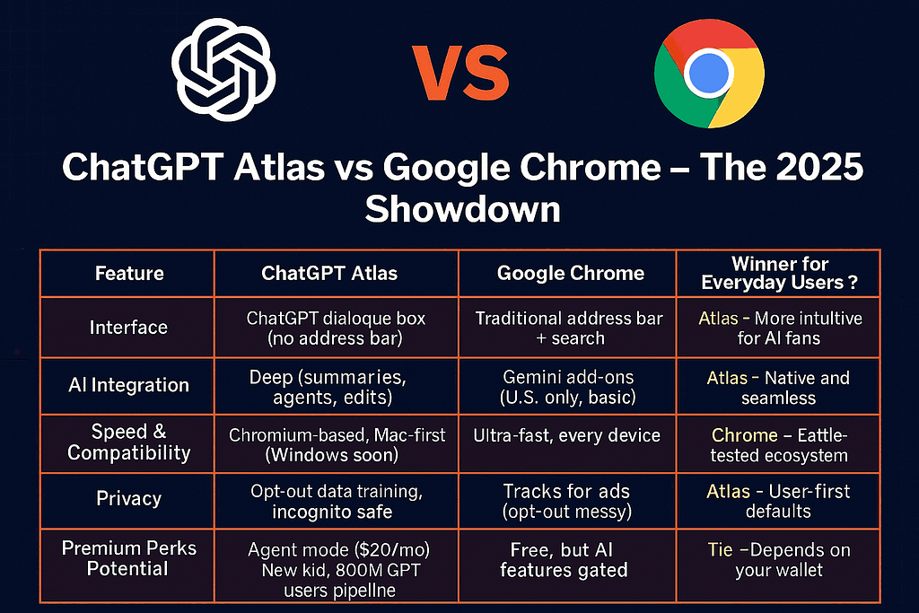 ChatGPT Atlas vs Google Chrome | ChatGPT Atlas Launch: ChatGPT Atlas Browser features That Could Ditch Your Address Bar Forever | TamzidulHaque.com ChatGPT Atlas vs Google Chrome