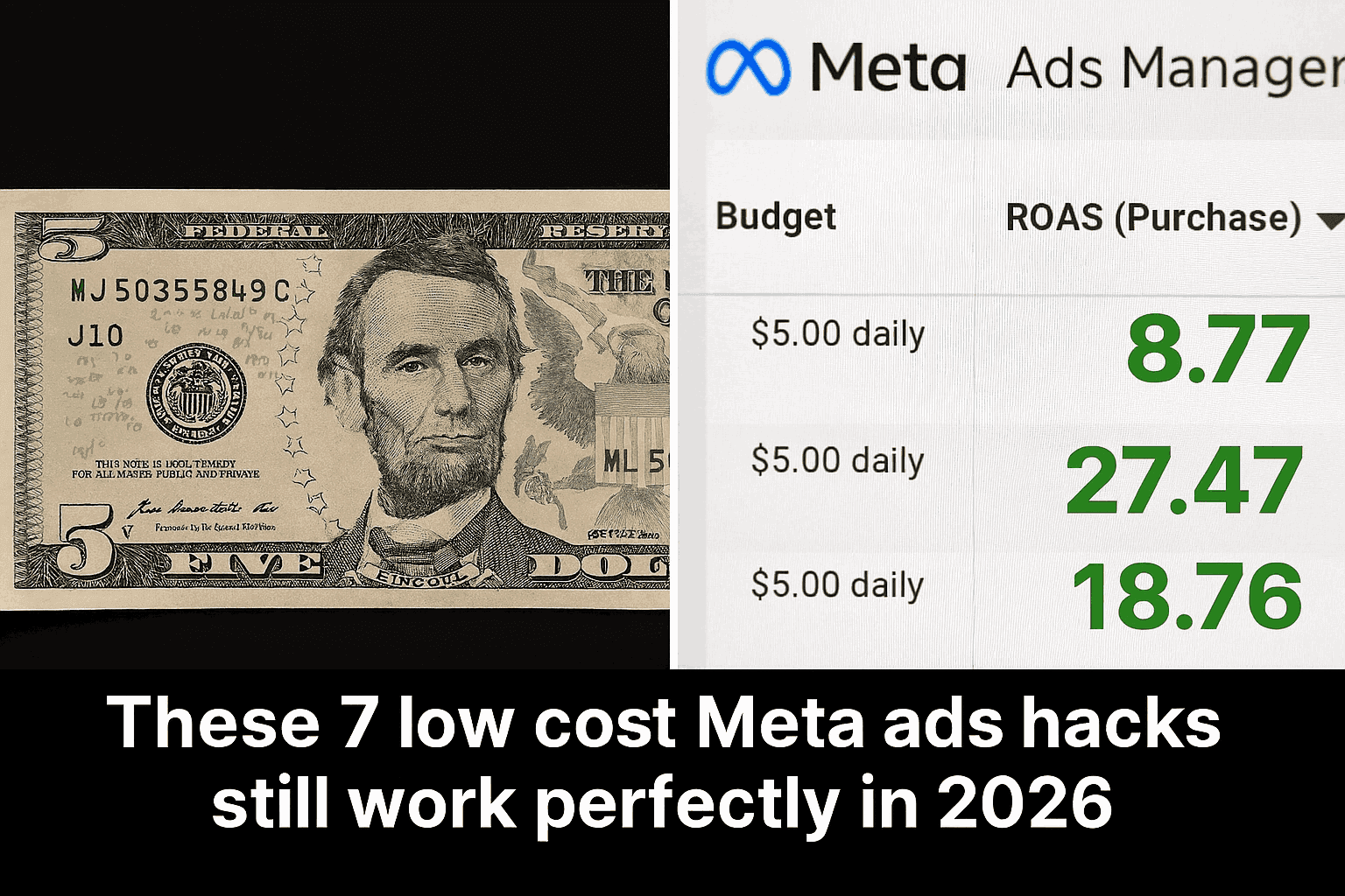 low cost meta ads hacks 2026 – $5 daily budget turning into sales dashboard proof