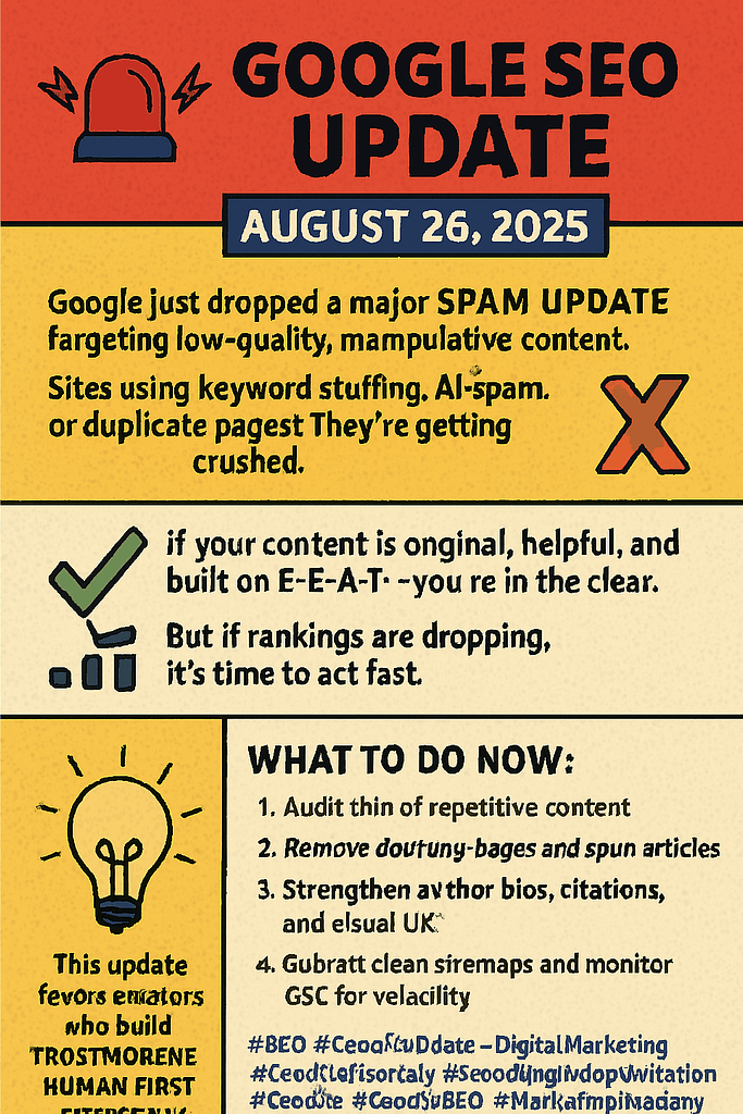 google seo update august 2025 infographic.webp 1 | Google SEO Update – August 26, 2025 (Infographic) | TamzidulHaque.com Google SEO update 2025,August 2025 spam update,Google algorithm update,SEO ranking factors,Google E-E-A-T,SEO recovery tips,AI content SEO,keyword stuffing penalty,duplicate content penalty,link spam update,Google Search Console,SEO for bloggers,SEO for affiliate marketing,content quality guidelines,SEO Bangladesh,SEO USA,Google Discover SEO,Rank Math SEO tips,WordPress SEO optimization,search engine ranking update