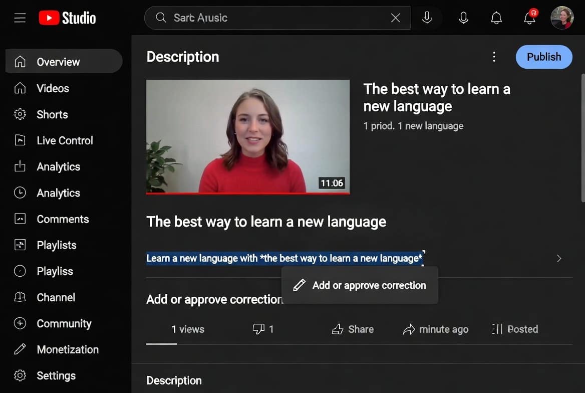 how to add corrections to YouTube videos